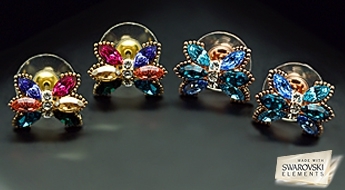 Позолоченные серьги “Океания” с лаконичным дизайном и кристаллами Swarovski Elements™.
