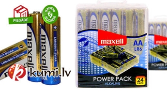 24 kvalitatīvo "Maxell" bateriju komplekts (AA)