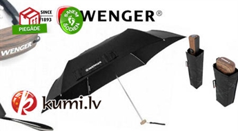 Augstas kvalitātes, stilīgs melns lietussargs no Šveices zīmola WENGER ar teflona pārklājumu DuPont®