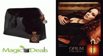 Var izņemt uzreiz! Komplekts Yves Saint Laurent Opium women EDT 7ml+ melna kosmētikas somiņa(izmēri: 20cm x 15cm).
