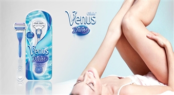 Gillette „Venus Divine” komplekts (skuveklis, 2 kasetes, paliktnis) sievietēm ar 50% atlaidi! Brīnišķīgi gluda un maiga āda!