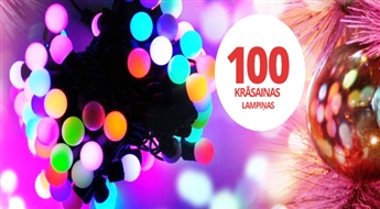 Svētku laiks vairs nav aiz kalniem! Krāsainas rotājumu virtenes ar 100 apaļajām LED lampiņām tikai par 6.99 EUR!