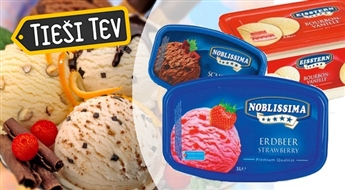 Krējuma saldējums ar vaniļas, zemeņu, kapučīno vai mandeļu riekstu garšu (1 vai 2,5 l)!