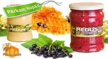 LATVIJĀ RAŽOTS "Meduspils" medus, ziedputekšņi, bišu maize vai medus ar piedevām