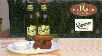 „Draugu komplekts” -  2 īsta čehu alus kausi ”Staropramen” + grauzdiņi ar sieru.