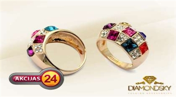 Brīnišķīgs gredzens “Mozaīka” ar spilgtiem un neparastiem daudzkrāsainiem Stellux™ (Swarovski) kristāliem.