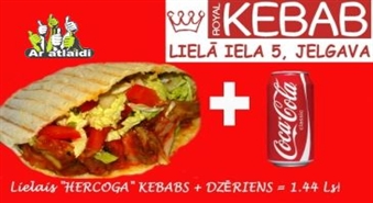 Lielais Hercoga KEBABS + DZĒRIENS no Jelgavas ROYAL KEBAB tikai par 1.44 Ls!