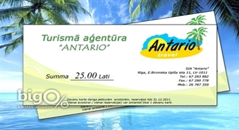 Neticams piedāvājums no tūrisma aģentūras ANTARIO TRAVEL - dāvanu karte 25Ls vērtībā ar 100% atlaidi.