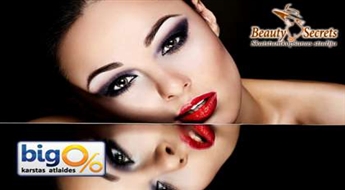 Skropstu ķīmiskā ieveidošana un nokrāsošana + uzacu korekcija un nokrāsošana salonā  "Beauty Secrets" ar 55% atlaidi! Ilgstošs efekts un izteiksmīgs skatiens!