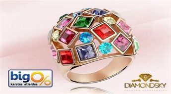 Spilgts un neparasts gredzens “Pavasaris” ar daudzkrāsainiem Stellux™ (Swarovski) kristāliem!