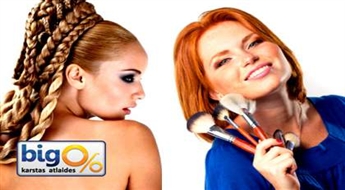 Frizūra, franču bižu pinums vai vakara frizūra + dienas vai vakara make-up ar 50% atlaidi!