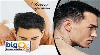 Komplekts vīriešiem: Vīriešu matu griezums + Relaksējoša muguras masāža ar ēteriskajām eļļām salonā "Dane Spa".