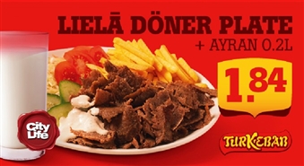 Lielā Doner plate + īsts turku dzēriens AYRAN kebabu ēstuvē TURKEBAB – 50%