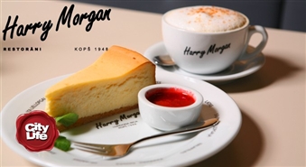 Debešķīgi garda kūka + kapučīno, Cafe Latte vai kafija restorānā Harry Morgan ar 54% atlaidi! Ņem siera, aveņu, banānu – īrisa vai jebkuru citu un našķējies vesels!