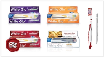 Baltinošās zobu pastas WHITE GLO no DENTAL SERVICE – 52%