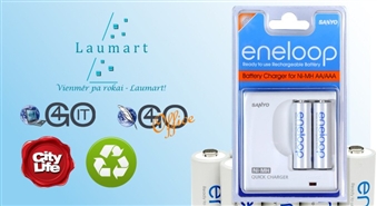 Ietaupi ar LAUMART: Eneloop ātrais bateriju lādētājs komplektā ar 2xAA baterijām - 46%