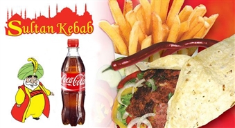 Sātīgs piedāvājums no SULTAN KEBAB Marijas ielā 25! Lielais vistas vai liellopa kebabs lavašā + mazie frī kartupeļi + 0.5 Coca-Cola (arī Light vai Zero) pudelē ar 54% atlaidi!