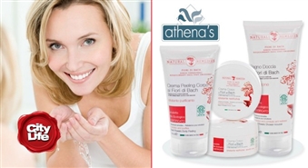 ATHENA’S Natural Remedies dabīgās kosmētikas komplekts: fiori di Bach dušas želeja + ķermeņa krēms + pīlinga krēms – 60%