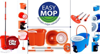 EasyMop – uzticams palīgs mājas uzkopšanā! 2 mikrošķiedru mopi + teleskopisks kāts + spainis ar īpašo mazgāšanas un žāvēšanas ierīci – 40%
