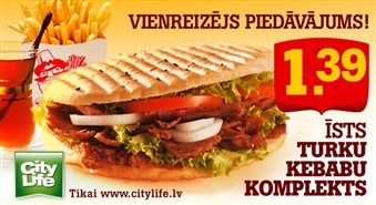 TURKEBAB neatkārtojamais Doner kebabs, kartupeļi frī un turku tēja tikai par Ls 1.39!