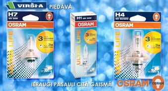 Uzticamās OSRAM ULTRA LIFE halogēna auto spuldzes ar 40% atlaidi! Kalpo 3 reizes ilgāk ar 3 gadu garantiju!