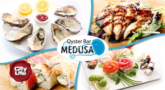 Austeres, šampanietis, suši un citas delikateses OYSTER BAR MEDUSA – 50%