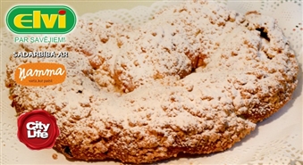 Svētku kliņģeris (1,5 kg) ar žāvētiem augļiem, vārīto krēmu, drumstalām un pūdercukuru ELVI konditorejās visā Latvijā – 50%
