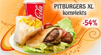 FALAFEL KING piedāvā: PITBURGER XL komplekts – lielais pitburgers + lielie frī kartupeļi + Coca Cola, Sprite vai Fanta 0.4 l Ls 1.64!
