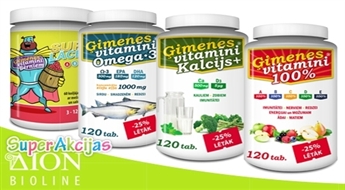 Витамины для всей семьи 120 таб! "Superlācēns", "Кальций +", "Омега - 3" или комплекс «Ģimenes vitamīni 100%»!