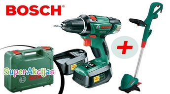 Bosch PSR 18-2 Li divātrumu jaunās COMPACT paaudzes skrūvgriezis - urbjmašīna + trimmeris Bosch ART 26 Li