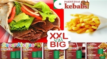 XXL куриный или говяжий кебаб + большая картошка фри + чай в "Pakistānas Kebabs" (Halal)!