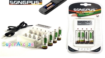 Lādētājs AA/AAA SongPus + 4 pārlādējami akumulatori komplektā!