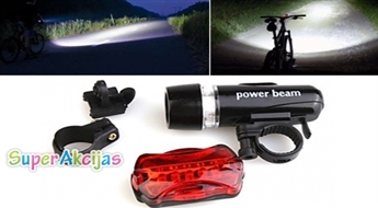 Komplekts velosipēdam Power Beam ar priekšējo LED lukturīti un aizmugurējo lukturi!