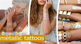 Jauns un stilīgs 2015. gada trends! Laika tetovējums „Temporary Metallic Tattoo Gold Silver Black Flash”