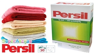 Universāls veļas pulveris PERSIL 4.5 Kg krāsainai un baltai veļai paredzēts 50 mazgāšanas reizēm.