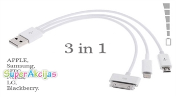 USB-зарядка для устройств APPLE,Samsung, HTC, Nokia,LG, Blackberry "3 in 1"