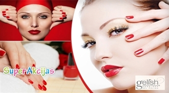 Klasiskais manikīrs + Gelish pārklājums + dizains uz 2 nadziņiem ar Swarovski kristāliem!