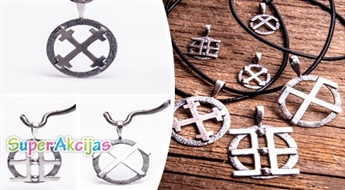 Серебряные кулоны с древнелатышскими знаками + кожаный шнурок -50%