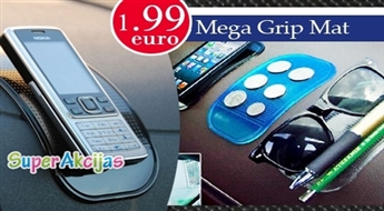 Нескользящий коврик Mega-Grip прекрасно удержит Ваш мобильный телефон, очки, MP3 или GPS!