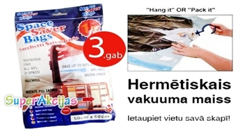 Hermētisko vakuuma maisu komplekts (50x60 cm) kompaktai un drošai mantu glabāšanai, 3 gab.!