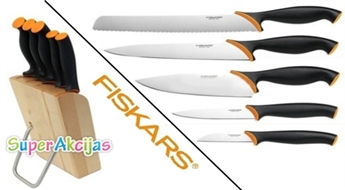 Комплект ножей FISKARS + деревянная подставка c 38% скидкой.