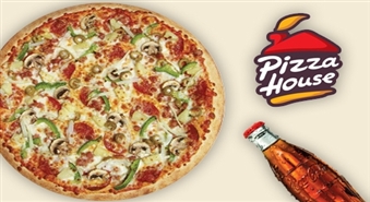 Viena no sulīgajām 45 cm Pizza House picām - "Havaju", "Fiesta" vai "Pepperoni" + Coca Cola tikai Ls 3.99!