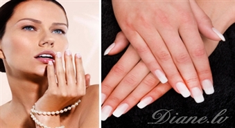 Franču dizaina gēla nagu pieudzēšana salonā "Diane-Beauty Tips" ar 50% atlaidi!