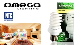 90W=18W: 80% enerģijas un naudas ekonomijas! Omega 18W E27 spuldzes ar 10 000 stundu resursu!