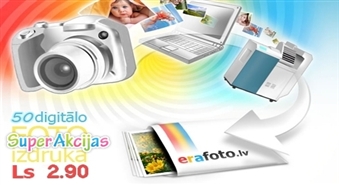 Erafoto.lv предлагает печать 50 фотографий размером 10x15 или 35 шт. 15x21, или  10 шт. 20x30!