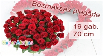 Piedāvājums tiem, kas mīl! 19 sarkanas rozes (70 cm) Sv.Valentīna dienā ar piegādi Rīgā!