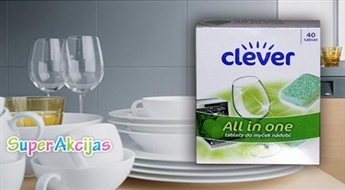 Trauku mazgāšanas tabletes "Clever" All in one 40 gab. - ideālai trauku tīrībai!