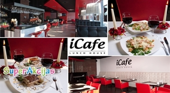 Divas vīna glāzes, divi salāti "Cēzars", divi tiramisū deserti un tēja kafejnīcā iCafe ar 50% atlaidi!