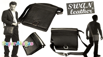 Стильная мужская сумка из натуральной мягкой кожи - "Swan Leather" с 42% скидкой! Отличный подарок.