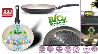 Veselīgām maltītēm! Panna ar ekskluzīvu piedegumdrošu pārklājumu BIOCERAMIX Classic 26 cm ar unikālu vāku!